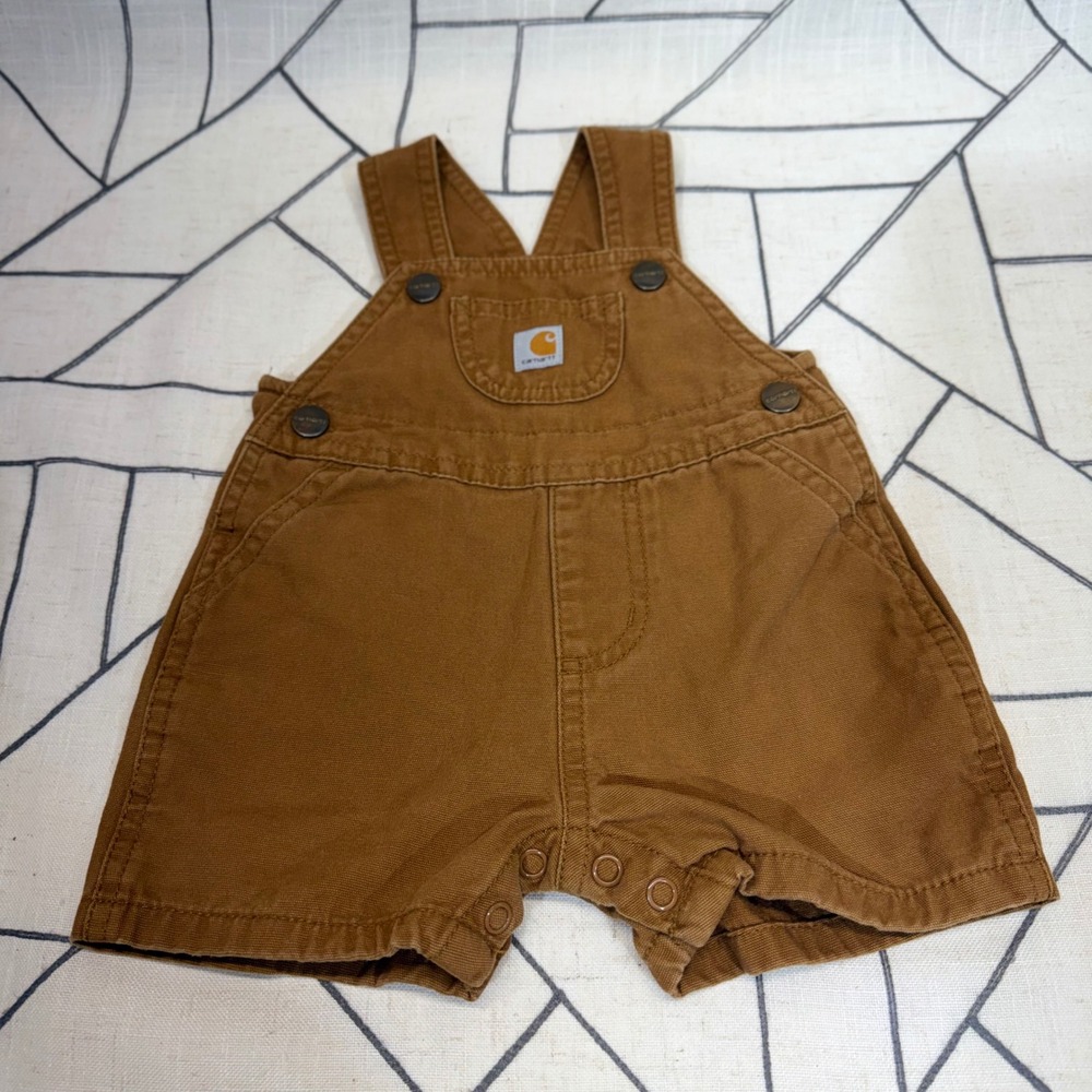 Carhartt Canvas Shortall Overalls 9M Brown Workwear Bib Snaps